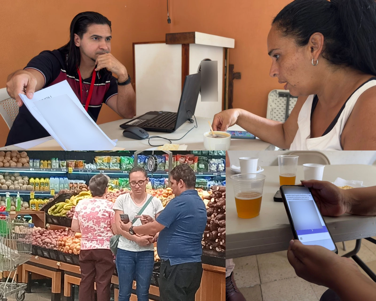 Market Research in Central America SCM fieldwork scenes showing participant evaluation, retail interaction and structured mobile data capture
